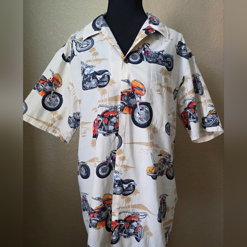 RJC Hawaiian Motorcycle Vintage Pacific Button Down Shirt Casual Vacation Size L